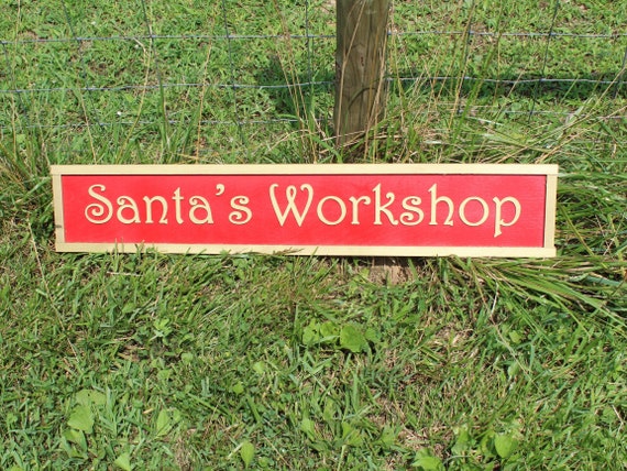 Santa's Workshop Merry Christmas Wood Handmade Sign Red and Gold Framed Santa Clause porch Decore Ships Free