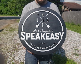 Custom Wood Lit  Speakeasy Club Bar Business Sign, Entrance Light, Neon, Remote, Electric, Light Up,  Use your Logo, Wood, Wooden