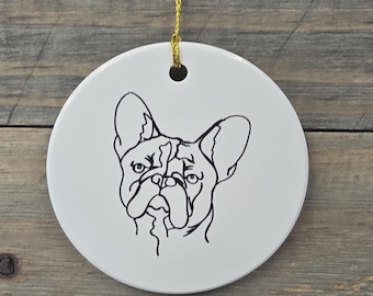 French Bulldog Frenchie Small Dog Pet Dog lover Ceramic Ornament Line Drawing Christmas Tree Hanging Decorative