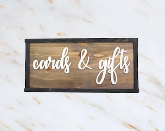 Cards & Gifts Wood Sign – 3D Raised Script Text – Rustic Wedding Reception, Bridal Shower, Birthday Table Décor or Gift