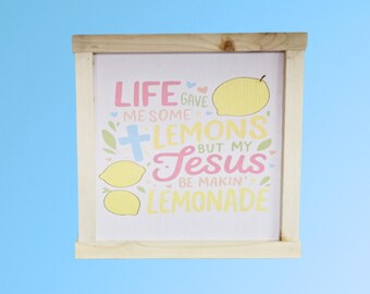 Lemon Christian Inspirational Sign – “Life Gave Me Lemons” Pastel Faith Quote with Lemons and Cross for Uplifting Cottage or Kitchen Decor
