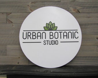 Custom Sign Round Business Commerical Signage Minimalist Made to Order Urban Botanic Studio Small Shop Logo Circle Wooden Handmade