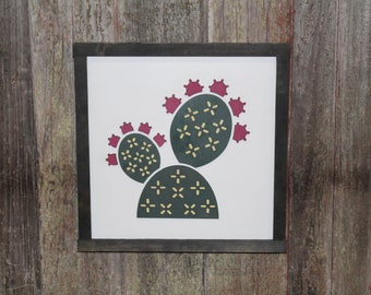 Cactus Flowering Plant Cacti 3D Raised Décor Decoration Black and White Succulent Western Garden Wall Art Farmhouse Rustic Handmade