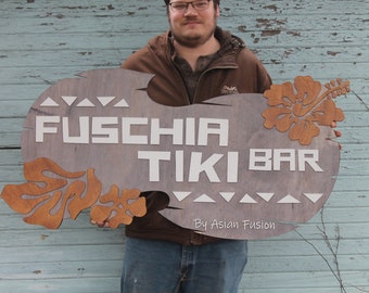 Tiki Bar Business Sign, Large Custom, Tribal, Hibiscus, Tropical, Hawaiian, Drift Wood, Business Logo, Wood, Laser Cut Out, 3D, Extra Large