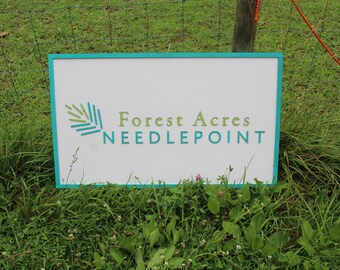 Needlepoint Custom Wood Sign Large Commercial Signage Outdoor Hanging Sign Use My Logo Graphic Office Small Business Entrance Sewing Store