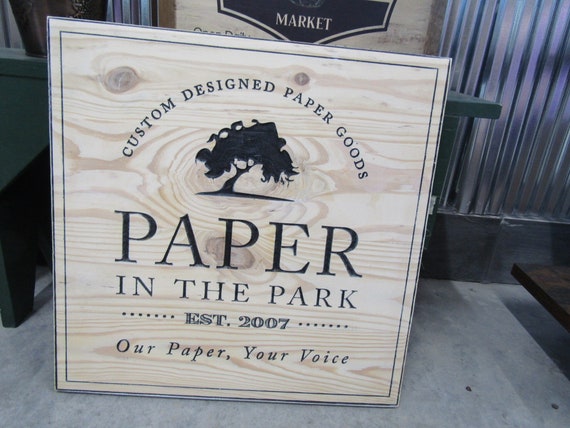 Square Park Tree Wood Carved Engraved Color Filled Business Commerical Signage Your Logo Handmade Custom Oversized Pine Store Front Sign