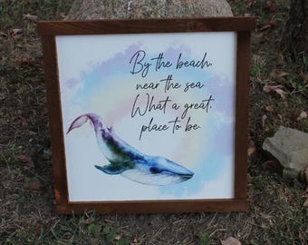 Watercolor Whale Beach Good place to be Sea Printed Handmade wall art Bathroom Tropical