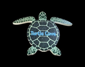 Custom Printed Turtle Sign – Personalized Weatherproof PVC Beach House Wall Art with Sea Turtle for Coastal Indoor/Outdoor Decor
