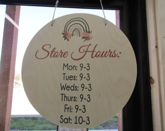 Business Store Hours Sign Commerical Signage Light Weight Small Business Hanging Sign Business Custom Circle Door Sign Color Wood Print