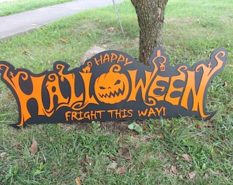 Customizable Text Happy Halloween Jack O Lantern Spooky Forest Black Cat Fright Wooden Decor Fall Autumn Decoration Sign Haunted Grave Yard