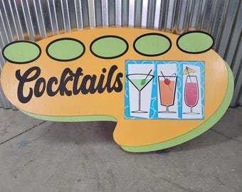 Cocktails MCM Mid Century Modern Retro Drink Vintage Groovy Decade Swinging Bright Fun Oval 3D Raised Handmade Wood Sign Décor 70s 60s
