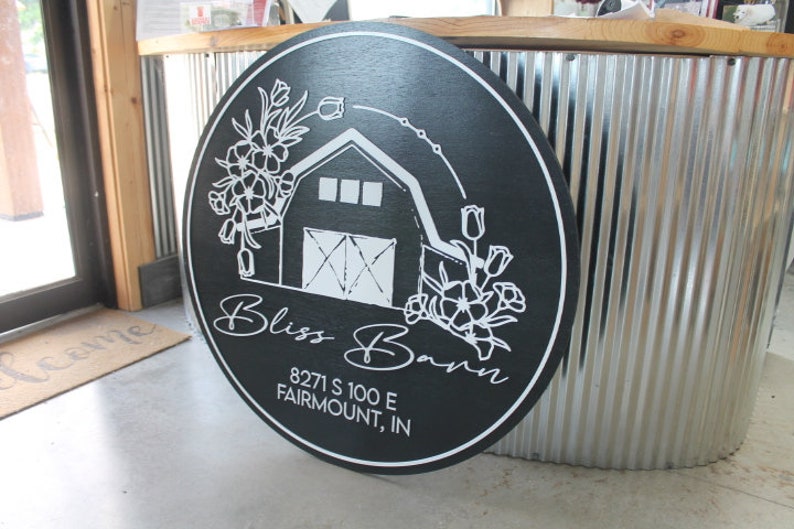 Custom Barn Bliss Venue Business Commerical Signage Laurel Outline Line ...