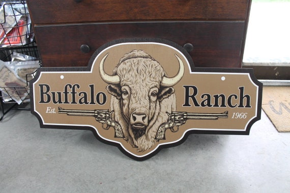 Custom Business Sign Ranch Buffalo Logo Large Contour Personalized Printed Sign Rustic Livestock Farm Gate sign Entrance Door Sign