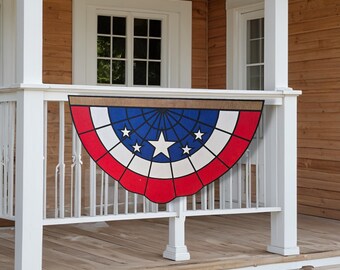 3D Patriotic Bunting Sign • Raised Americana Wood Decor • Rustic Farmhouse Flag Wall Art • Stars & Stripes 3D Porch Sign