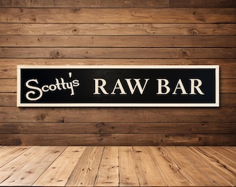 Custom RAW BAR Sign – Personalized Coastal Wood Decor, Seafood Restaurant Wall Art, Nautical Business Branding, Rustic Bar Sign