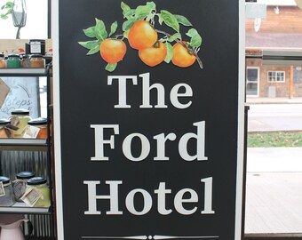 Hotel Peaches Oranges Customized Personalized Logo Uv printed and Raised letters Commerical Signage Elevated logo Business Front Sign
