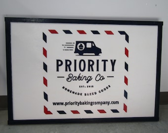 Custom Bakery Business Sign Stamp Priority Delivery Rectangle 3D Large Custom Indoor Outdoor Small Business Logo Laser Cut Wood Sign