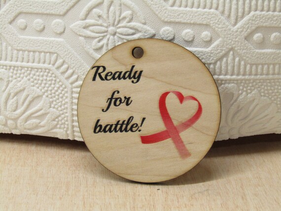 Ready For Battle Cancer Breast Cancer Ornament Gift Tag Christmas Gift For Loved One Printed Image Woodslice Tree Trimming Birch Pink Ribbon