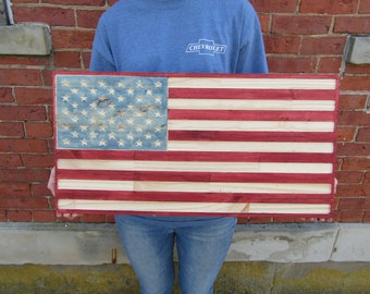 Routed Patriotic American Flag Decor Carved Engraved Stained Rustic  Country Farmhouse Style Oversized Porch Handmade Home Decor Fathers Day