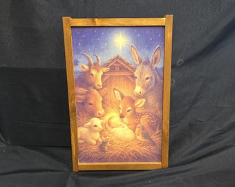 Animal Nativity Printed Sign for Christmas Seasonal Decor and Wall Art