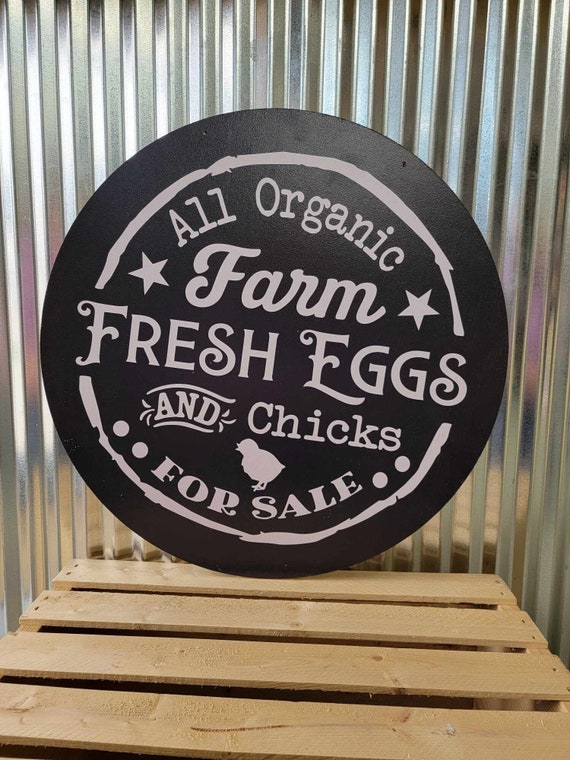 Farm Fresh Eggs Cute Chicken Coop Sign Chicks Wood Door Hanger Round Front Door Entry Way Decor Plaque Wall Art Wood Print