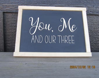 You Me And Our Three Family Square Small Rustic Wood Sign 3D Lettering Framed Décor Kids