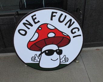 Mushroom Fungi Fungus Fun Guy Sunglasses Personalize Waterproof Sign Smooth Round Outdoor Business Logo Great for hanging or wall mounted