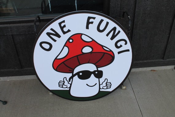 Mushroom Fungi Fungus Fun Guy Sunglasses Personalize Waterproof Sign Smooth Round Outdoor Business Logo Great for hanging or wall mounted