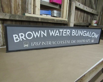 Large Custom Commerical Signage Business Name Address Sign Whiskey Bungalow Wood 3D Raised Text Sign Handmade Decor Store Front Costal Glass