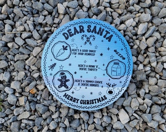 Dear Santa Tray Round Blue Cookies Milk Reindeer Carrot PVC Printed Christmas Day Treat Gift Snack Plate Leave for Santa