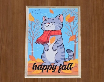 Happy  Fall Cat Printed Wood Sign – Autumn Gift for Cat Lovers – Seasonal Home Décor