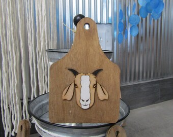 Farm Animal Goat Wooden Ear Tag Teir Tray Decor Farmhouse Decor Blank Natural Wood Small Rustic Country Style Decoration Livestock Kitchen