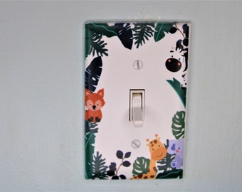 jungle cute fox zebra elephant giraffe baby durable custom printed painted light switch cover plate in color living room unique nursery