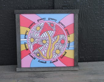 Maximalist Groovy Daisy Mushroom Retro Colorful Bright Handmade Wall Art Funky Fun Decoration Hippie