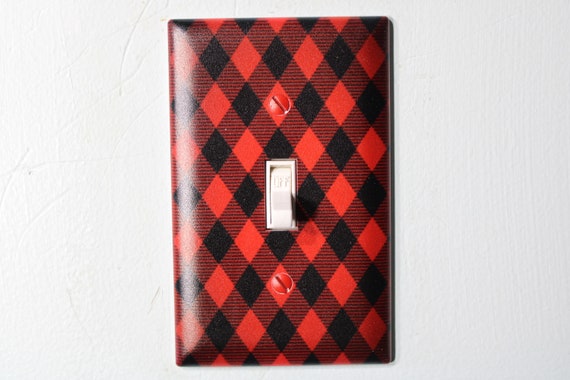 red plaid pattern design diamond shape buffalo light switch cover plate farmhouse decor rustic