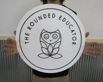 Custom Sign Round Commerical Signage Minimalist Made to Order Rounded Educator Owl Store Front Small Shop Logo School Circle Wooden Handmade