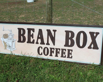 Coffee Bean Box Grinder Coffee Shop Over Sized Business Sign Large Store Front 3D Uvprinted Logo Raised Handmade Lobby Framed From Scratch