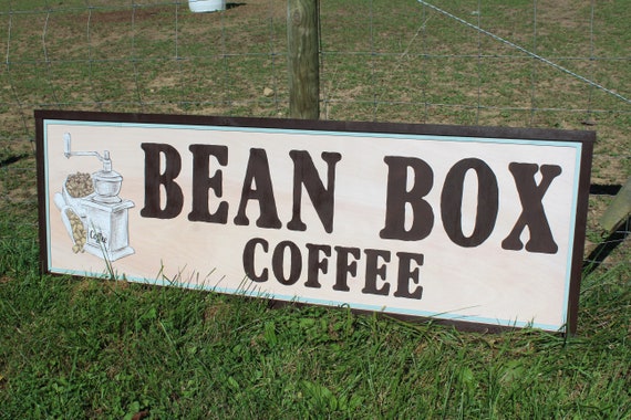 Coffee Bean Box Grinder Coffee Shop Over Sized Business Sign Large Store Front 3D Uvprinted Logo Raised Handmade Lobby Framed From Scratch