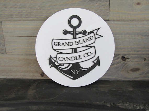 Custom Sign Round Business Commerical Signage Nautical Made to Order Candle Co Store Front Small Shop Logo Anchor Circle Wooden Handmade