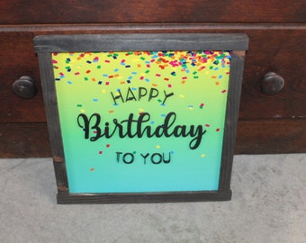 Happy Birthday Confetti Printed and Raised Sign Decor Party Special Event Celebration Handmade Wooden 3d Color Wall Art Decoration