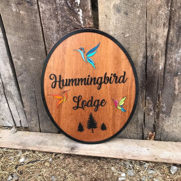 Custom Hummingbird Lodge Sign: 3D Raised Wood Cabin Decor