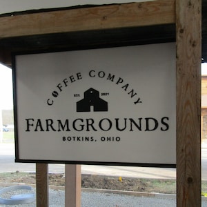 Custom Business Sign Rectangle 3D Large Custom Farmgrounds Coffee Company Indoor Outdoor Small Business Logo Laser Cut Wood Sign Barn Farm image 3