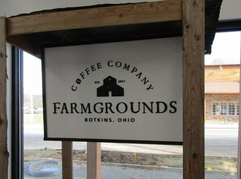 Custom Business Sign Rectangle 3D Large Custom Farmgrounds Coffee Company Indoor Outdoor Small Business Logo Laser Cut Wood Sign Barn Farm image 3