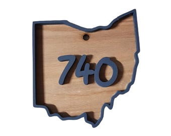 Custom State Wood Cut Out – 3D Raised Area Code & Border – Laser‑Cut Ohio 740 Home Décor Accent