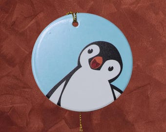 Ceramic Penguin Ornament – UV-Printed Glossy Holiday Decoration – Cheerful Winter Keepsake or Gift for Animal Lovers
