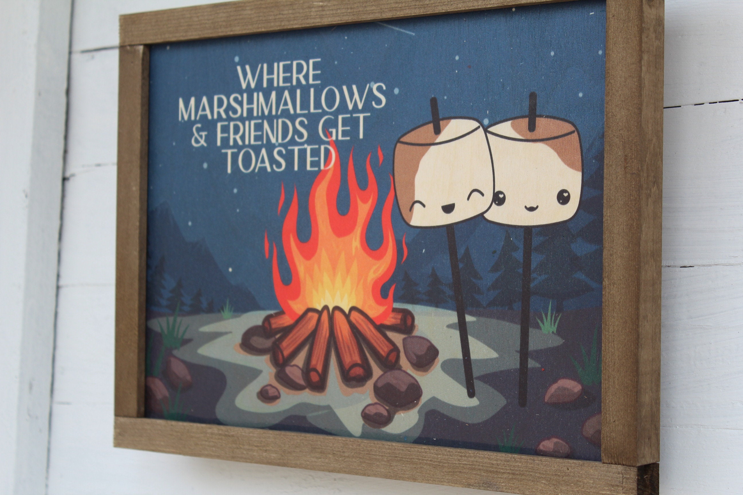 Targa In Metallo Decorativa Con Scritta "Welcome Firepit Friends Marshmallows Get Toasted" Per Bar E Casa, 20x30 Cm