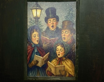 Vintage Christmas Carolers Art Print – Classic Winter Singing Scene with Lantern Glow – Nostalgic Holiday Decor for Home or Seasonal Display