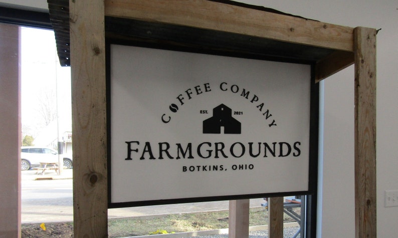 Custom Business Sign Rectangle 3D Large Custom Farmgrounds Coffee Company Indoor Outdoor Small Business Logo Laser Cut Wood Sign Barn Farm image 2