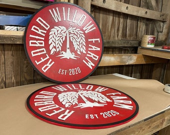 lot of 2 Extra Large Round Custom Signs Redbird Willow Tree Farm 3D Commerical Signage Signs Matching Business Logo Free Ship Made To Order