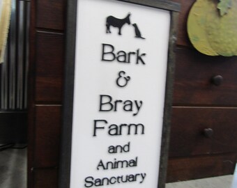 Custom Wood Sign Farm sign Commerical Signage Bark Bray Animal Sanctuary Wooden Handmade Laser Cut Personalized Decor Horse Livestock